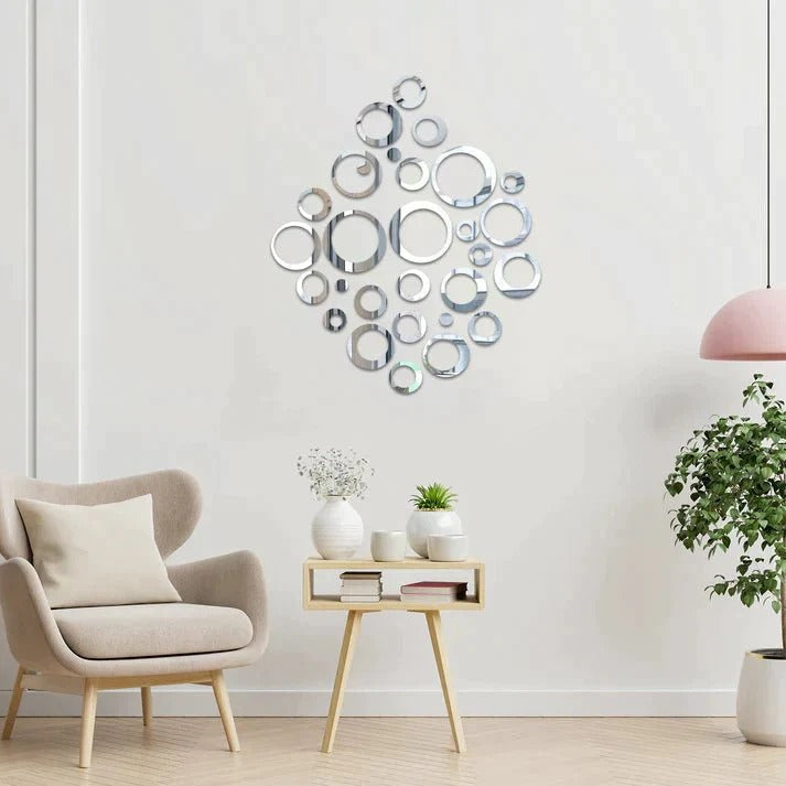 3D Ring 42 Silver Acrylic mirror for wall decor Trendy zone