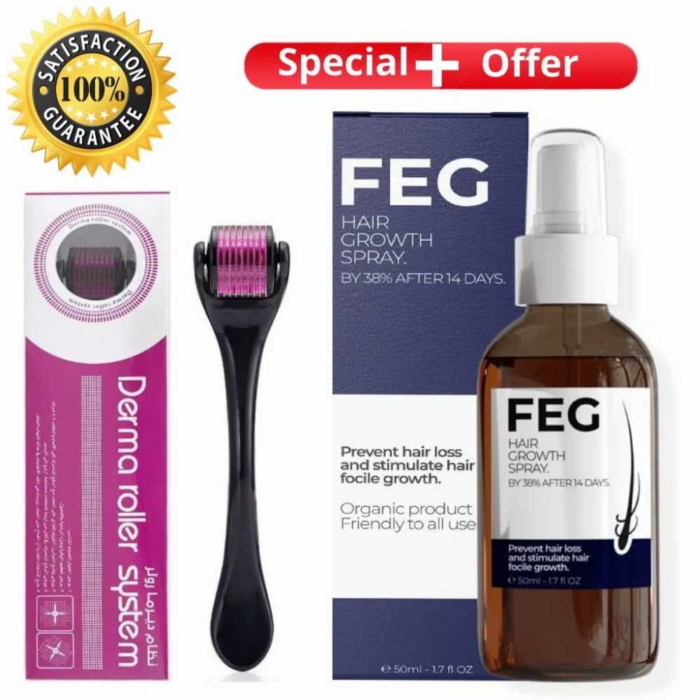 Pack of 2 FEG Hair Growth Spray Plus Derma Roller Trendy Zone